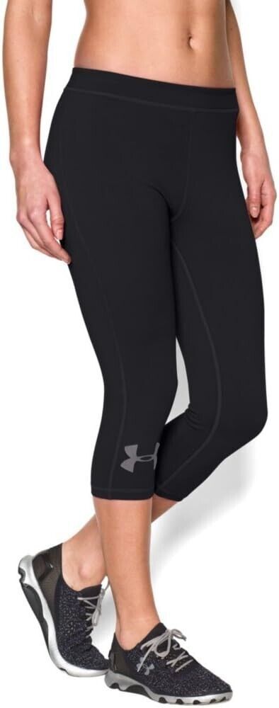 Primary image for Under Armour Heatgear Charged Cotton Capri Pants Womens S Black Fitted NEW
