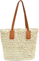 Straw Beach Bag for Women Woven Structured Tote Bag Summer Shoulder Handbags - £28.76 GBP
