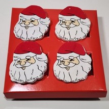 Vintage Santa Claus Napkin Rings - Wooden Santa Heads Cloth Rings Set of 4 - £15.37 GBP