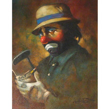 Clown Holding Golf Score Card by Chuck Oberstein Signed Framed Oil on Canvas - £694.83 GBP