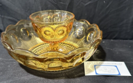 Vintage Gold Yellow Amber Depression Glass Barlett Collins Chips and dip bowl - £41.95 GBP