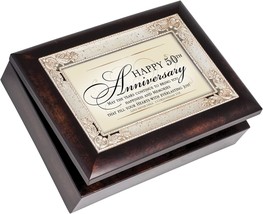 Happy 50th Anniversary Burlwood With Silver Scrollwork Musical Trinket Box - £27.88 GBP