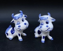 Elesva Holland 282 Delft Blue Hand Painted Anthropomorphic Smiling Cows LOT 2 - £19.43 GBP