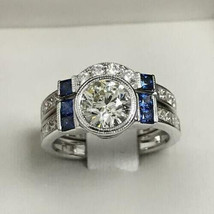 Engagement Ring Set 3.25Ct Round Cut Diamond 14k White Gold Finish in Size 9.5 - £126.67 GBP