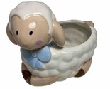 Lamb with Blue Bow Ceramic Planter Pot 6 inche long Baby Gift - $11.21
