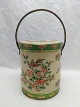 Vintage Daher Long Island NY England Floral With Bird Tin 4 1/2&quot; X 5 1/2&quot; - £38.75 GBP