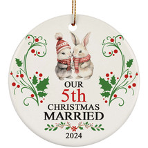 Our 5th Years Christmas Married Ornament Gift 5 Anniversary With Rabbit Couple - £11.61 GBP