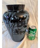 Kelsey Murphy Pilgrim Art Glass Sand Carved Cameo Urn Vase Black Signed 11 - $517.87