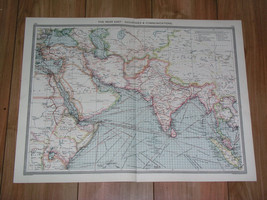 1908 Antique Map Of Middle East India China Industry Transportation Ship Routes - £24.89 GBP