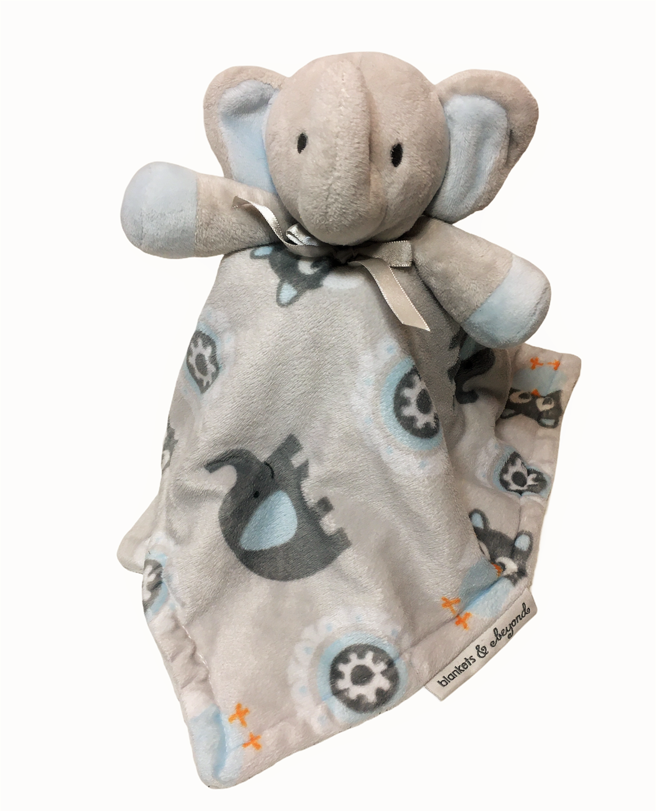Primary image for Blankets and & Beyond Elephant Owl Blue Gray Baby Blanket Security Lovey 14"