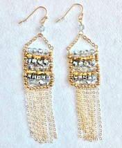 Leslie Danzis Colorblock Austrian Crystal Fringe Chain Chandelier Earrings NWT - £11.79 GBP