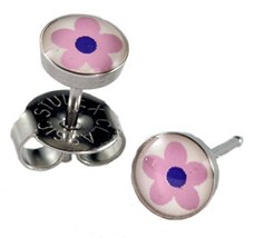 Ear Piercing Earrings Pink Flower 5mm Stainless Silver Studs Studex System 75 Hy - £6.38 GBP