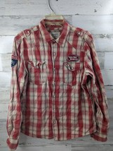 Men’s Plaid Heritage 1981 Long Sleeve Shirt LG Worlds Finest Motorcycle Patch - £19.02 GBP