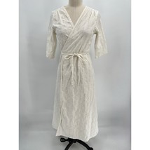 Mata Traders Aditi Wrap Dress Sz M White Lurex Gold Pin Stripe Short Sle... - £28.41 GBP