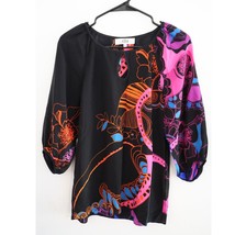 Tibi Ipanema Print Silk 3/4 Sleeve Peasant Blouse Black Multi 6 - £38.21 GBP