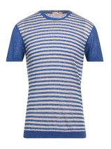 Gabardine Men&#39;s Blue Gray Stiped Design Italy Linen T- Shirt Shirt Size ... - £73.87 GBP