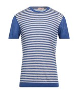 Gabardine Men&#39;s Blue Gray Stiped Design Italy Linen T- Shirt Shirt Size ... - £73.28 GBP