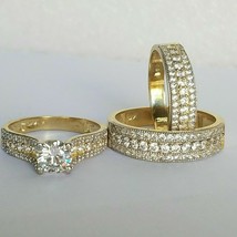 3.50Ct Brilliant Round Cut Diamond Wedding Trio Ring Set 14K Yellow Gold Finish - £85.17 GBP