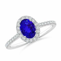 ANGARA Oval Tanzanite Halo Ring with Diamond Accents for Women in 14K Solid Gold - £1,047.21 GBP