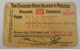 The Chicago Rock Island &amp; Pacific Railway Employee Pass 1932 S C Bushnell 30190 - £15.61 GBP