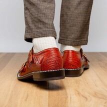 Genuine Ostrich Leg Double Monk Strap Shoes Napoli Rustic Cognac image 12