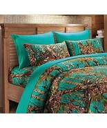 TEAL CAMO SHEET SET!! FULL SIZE BEDDING 6 PC CAMOUFLAGE DARK WOODS - £31.35 GBP