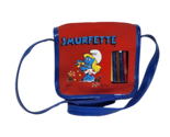 VINTAGE SMURFS SMURFETTE W/ FLOWERS RED CANVAS BLUE STRAP KIDS PURSE / BAG - £51.58 GBP