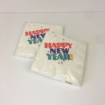 Hallmark Happy New Year Vtg White Napkins Colorful 80s 90s Font 2 Packs ... - $12.19
