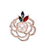 Elegant Rose Gold Pearl Brooch with Crystal Leaves and Rhinestones - £21.75 GBP