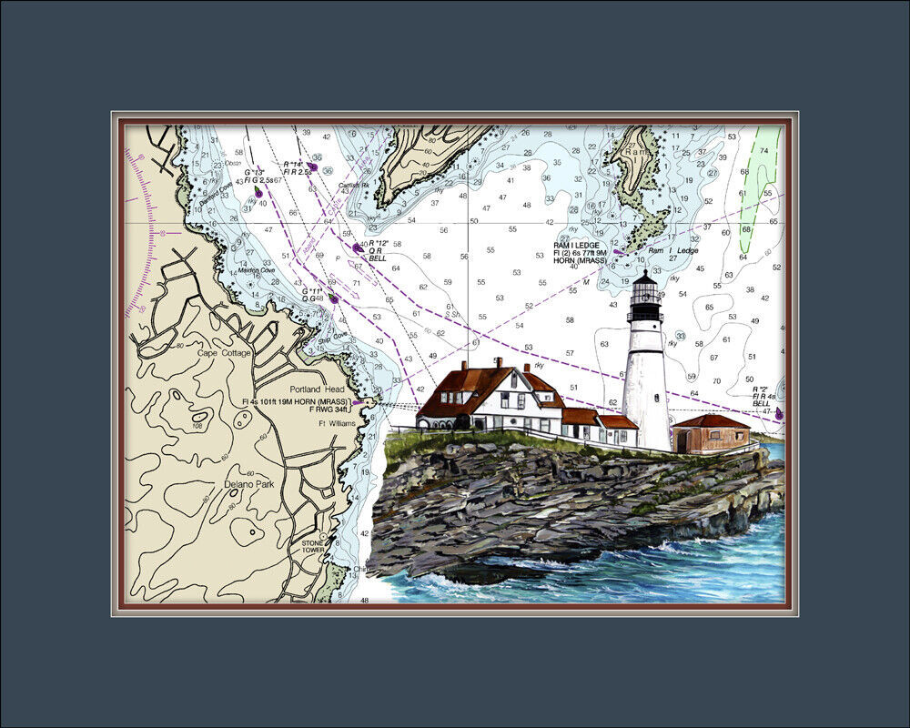 Primary image for Portland Head, ME Lighthouse and Nautical Chart High Quality Canvas Print