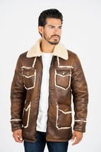 Men&#39;s RAF Aviator B3 Shearling Distressed Leather Coat Jacket Sheep Skin Fur - £119.89 GBP