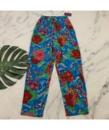 Womens Vintage 80s Tropical Pull On Pants Size S New Blue Red Parrots Fl... - $28.70