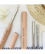 Reusable Stainless Steel Set of Drinking Straws w/ Personalized Wooden Case - £3.95 GBP