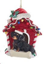 Cute Dachshund Black In Red Dog House Resin Xmas Ornament - £9.63 GBP