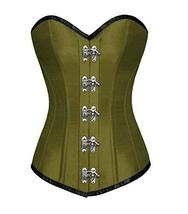Olive Green Satin Goth Costume Plus Size Basque WaistShaper Long Overbust Corset - £57.54 GBP