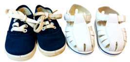 Lot of 2 Doll Baby Shoes ~ Blue &amp; White Soft Sole L 4.5&quot; X W 2&quot; Preowned - $7.87