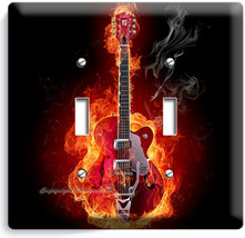 Red Flame Bass Electric Guitar 2 Gang Light Switch Plate Music Studio Room Decor - £8.79 GBP