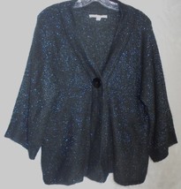 Carolyn Taylor Womens Medium M Cardigan Sweater 3/4 Sleeves Black Sparkl... - £9.44 GBP