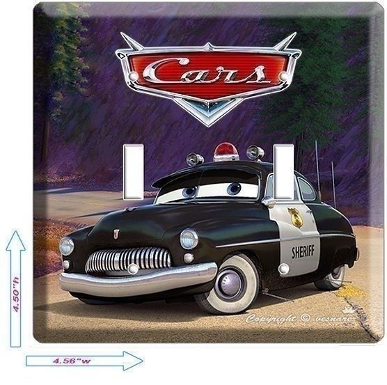 DISNEY CARS 2 RADIATOR SPRINGS SHERIFF POLICE DOUBLE LIGHT SWITCH WALL ART COVER
