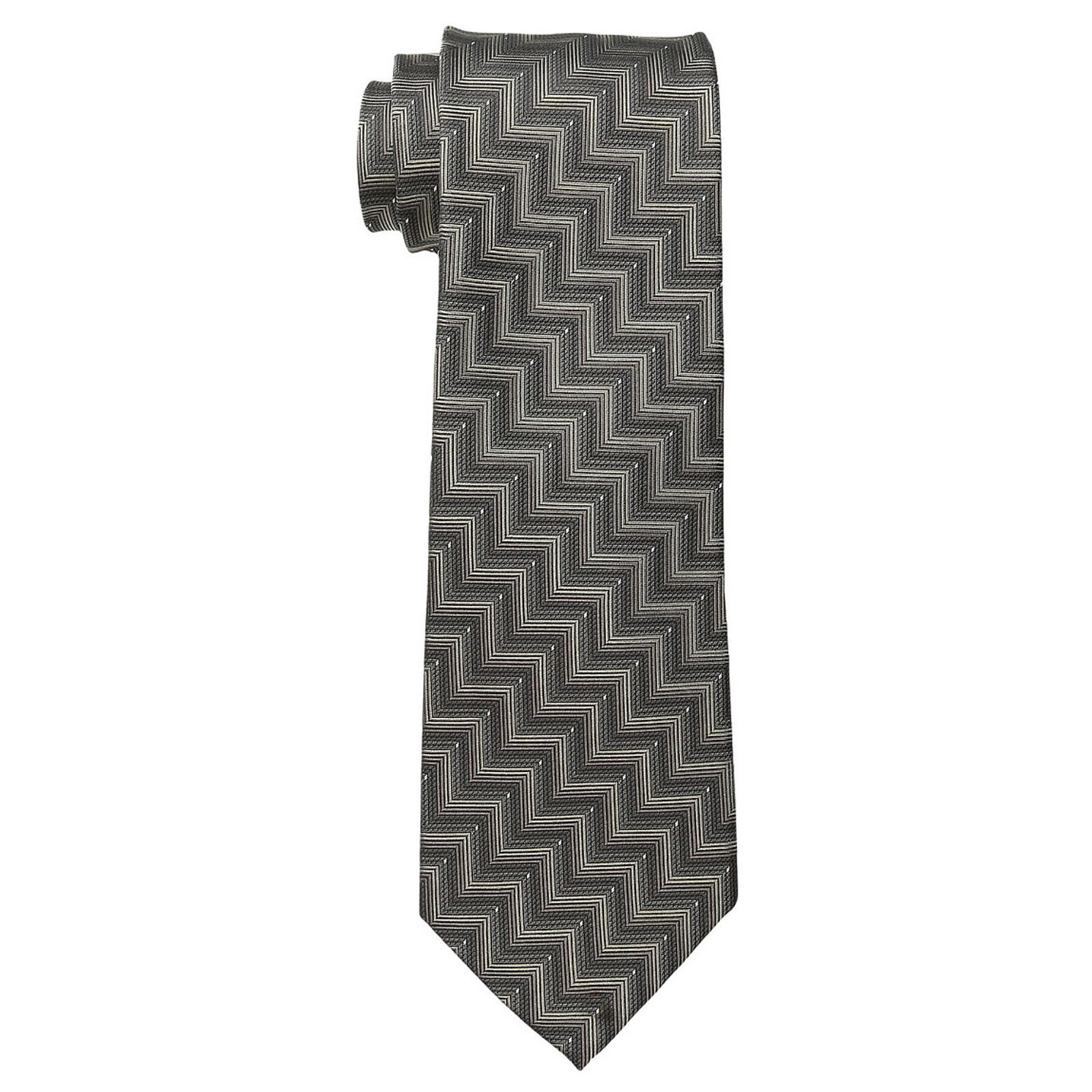 KENNETH COLE REACTION Brown Taupe Zig Zag Texture Stripe Pindot Silk Cla... - $19.99
