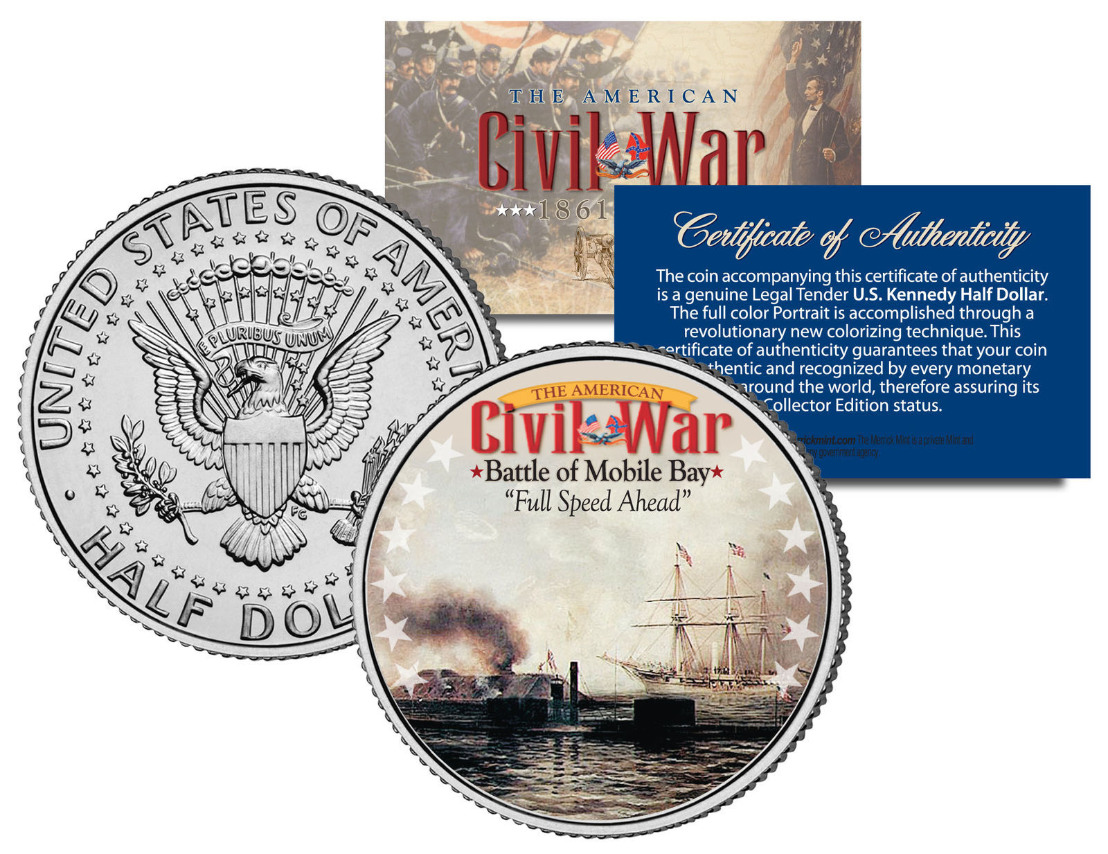 American Civil War BATTLE OF MOBILE BAY JFK Kennedy Half Dollar U.S. Coin - $12.16