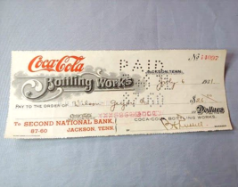 Coca Cola Jackson Tenn Bottling Works 1931 Payroll Check - $24.70