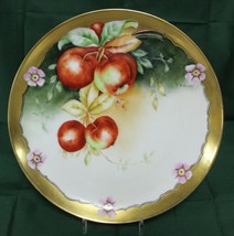 L. Jones Painted Plate Apple Bunch Gold Trim Pink Blossom Flowers 9 3/8&quot;... - $17.99