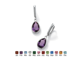 PEAR CUT SIMULATED BIRTHSTONE DROP EARRINGS STERLING SILVER FEBRUARY AME... - £78.09 GBP
