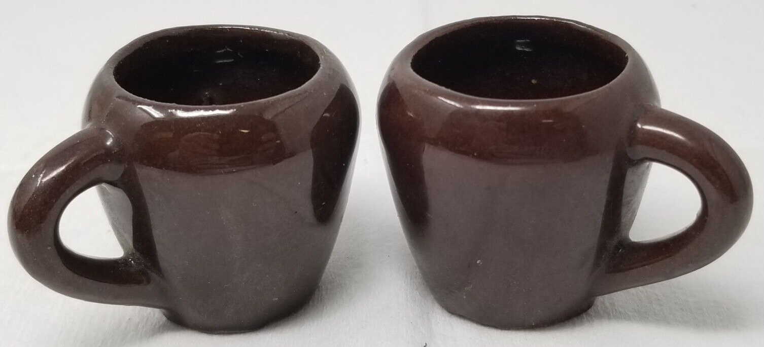 Primary image for Mexican Shot Glass Mugs With Handle Brown Ceramic Handmade Vintage Set of 2