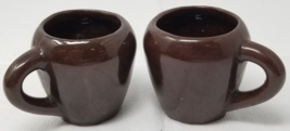 Mexican Shot Glass Mugs With Handle Brown Ceramic Handmade Vintage Set of 2 - $14.20