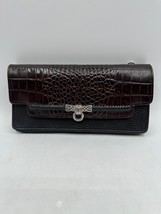 Brighton Vintage Black Leather with Brown Croc Embossed Leather Clutch W... - $24.06