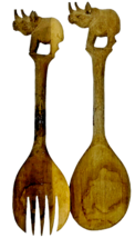 Hand Carved Wood Rhinoceros Salad Serving Spoon & Fork Tongs Wall Hanging image 4