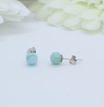 Larimar Round Beads Studs Earrings Minimalist Balls Beads Studs Earrings - £13.45 GBP