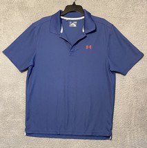 Men’s Under Armour Heat Gear Logo Loose Fit Polo Shirt Navy Blue Pink Si... - $19.80